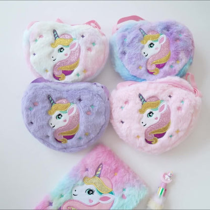 Trendy unicorn heart bag with whimsical design  Colorful unicorn shoulder bag with heart shape for kids