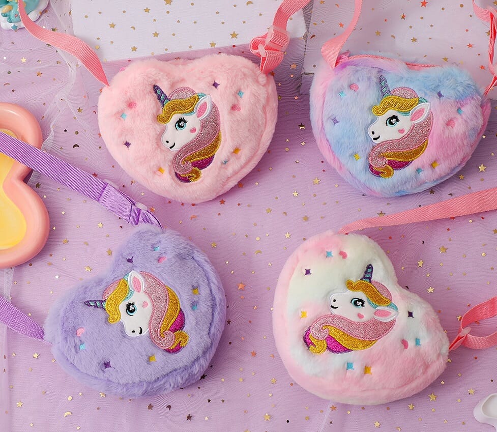Colorful heart-shaped unicorn shoulder bag for casual wear  Heart-shaped unicorn shoulder bag with adjustable strap