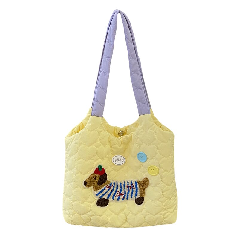 Embroidered puppy design shoulder bag for girls  Cute puppy embroidery fashion shoulder bag for women  Adorable embroidered dog purse for casual outfits