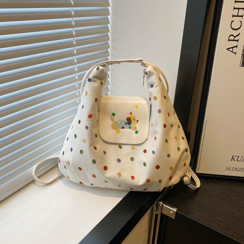 Cute animal plush handbag with puppy design  Fashionable spotted dog bag for school use  Soft puppy plush crossbody bag for everyday wear