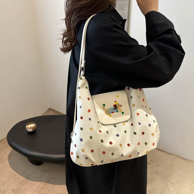 Children’s cartoon dog handbag with shoulder strap  Spotted dog crossbody bag for travel and shopping  Unique dog-shaped fashion accessory for girls