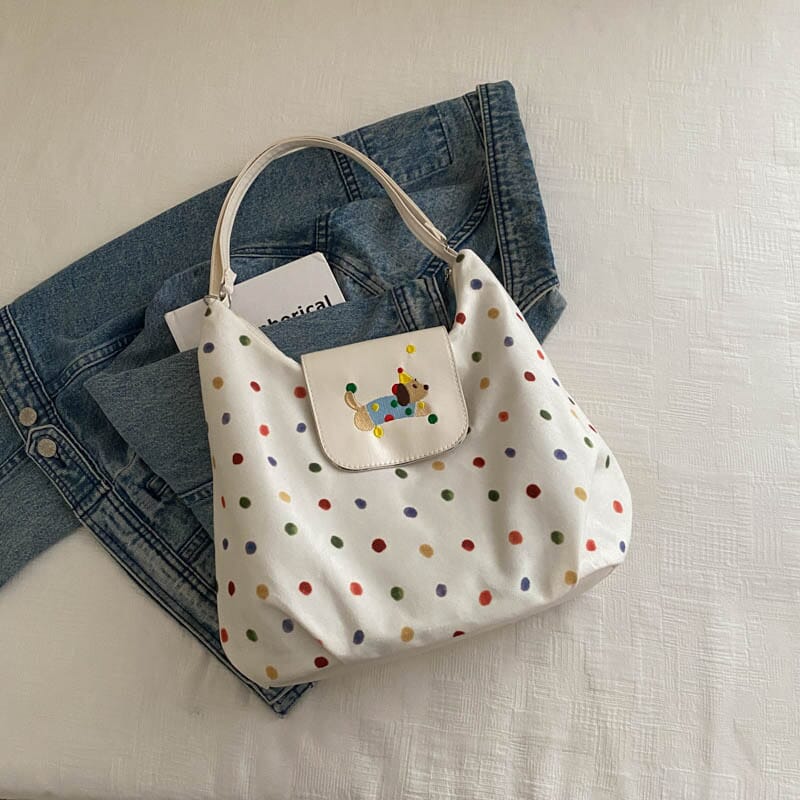 Puppy plush shoulder bag for gifts and birthdays  Lightweight spotted puppy handbag for kids and women  Kawaii spotted dog purse for stylish outfits