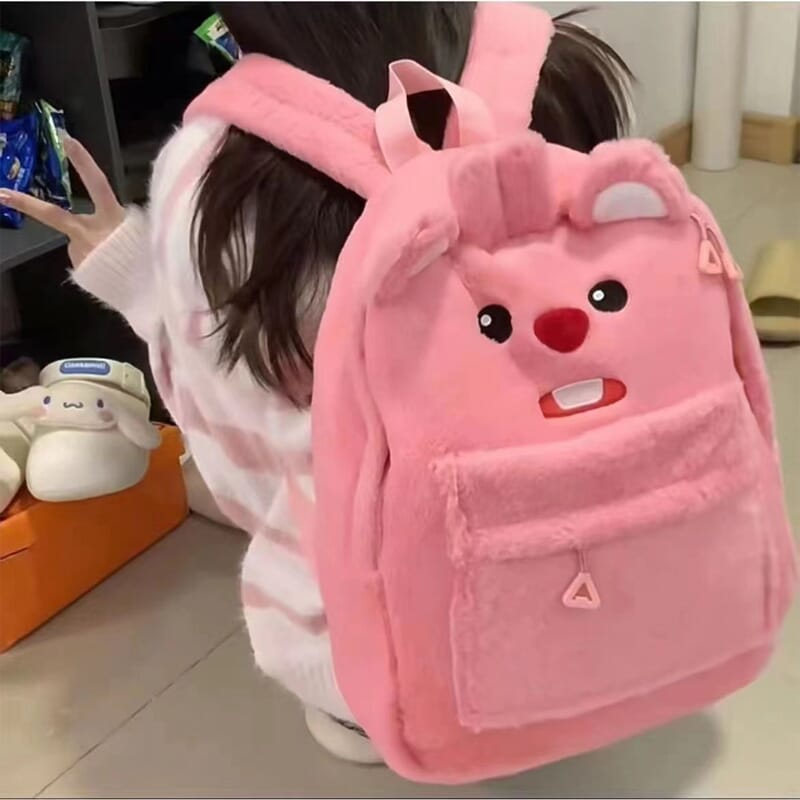 Lightweight and soft Loopy beaver school backpack  Cute cartoon character plush backpack for children