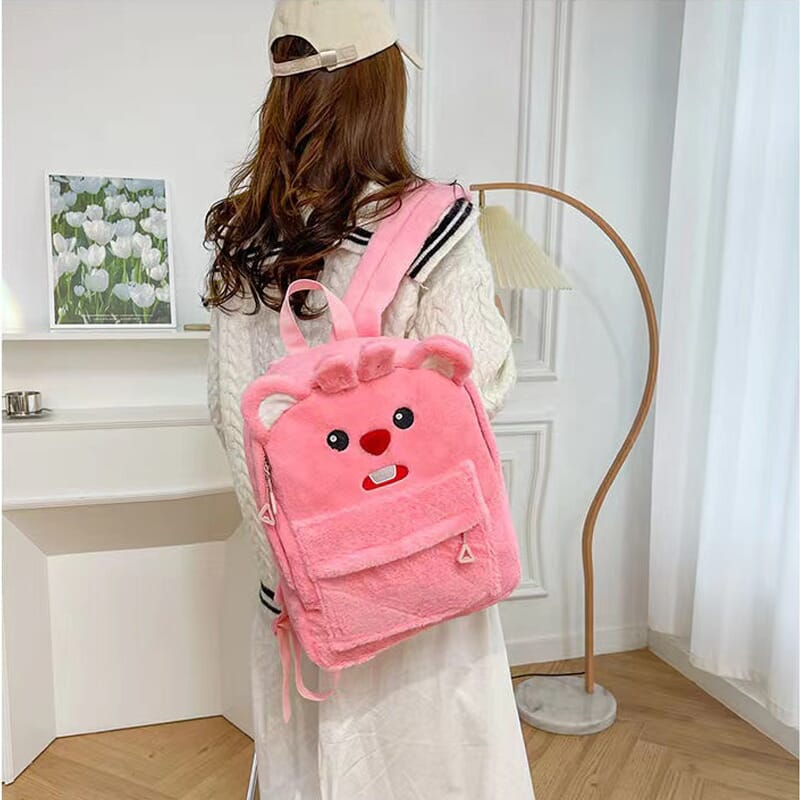 Small cartoon Loopy plush backpack for kindergarten  Soft stuffed Loopy beaver backpack for baby girls