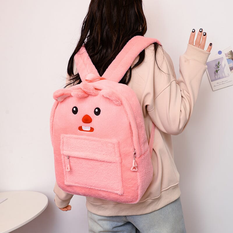 Pink plush Loopy beaver backpack for school supplies  Cute animal cartoon backpack Loopy beaver theme