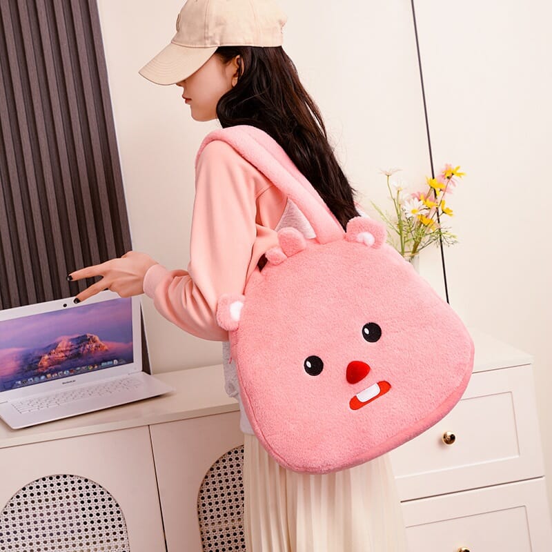 Korean cartoon Loopy beaver plush backpack  Adorable Loopy beaver backpack for children