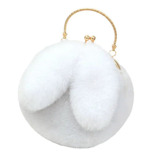 Cute rabbit ear plush crossbody bag for girls  Small round bunny ear handbag plush shoulder bag