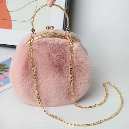 Rabbit ear plush mini round bag for casual wear