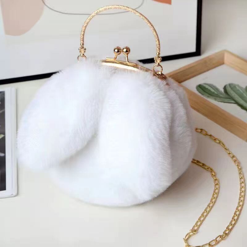 Plush bunny ear crossbody bag with adjustable strap