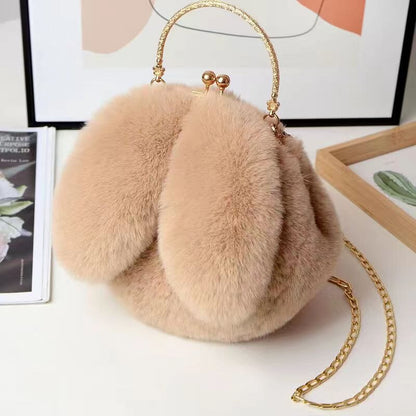 Fluffy rabbit ear crossbody shoulder bag for girls