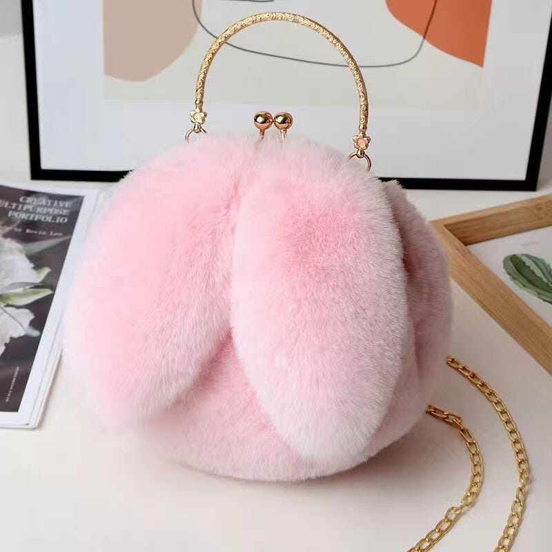 Cute plush crossbody bag with fluffy rabbit ears