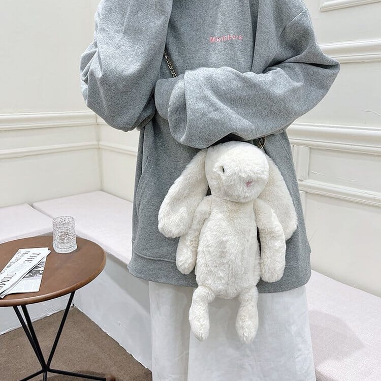 Plush Rex rabbit crossbody bag, dead rabbit design for a fun and edgy look
