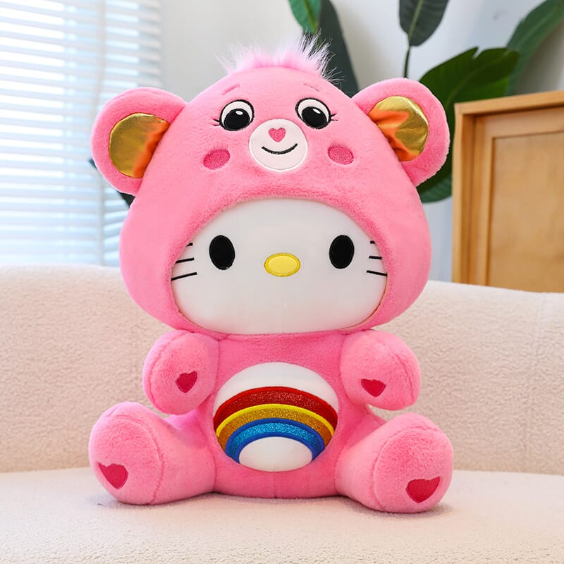 Sanrio KT Cat plush toy, colorful rainbow bear and cool penguin design for cuddles  Soft and cute Sanrio KT Cat plush doll, cool penguin with rainbow bear design