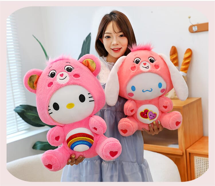 Cute Sanrio KT Cat rainbow bear plush toy, soft stuffed animal for children