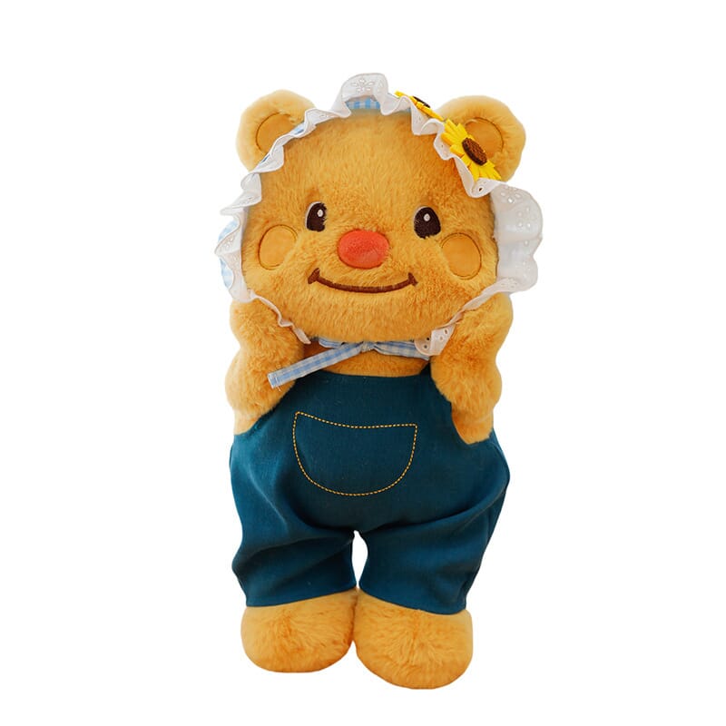 Adorable teddy bear plush toy, cowboy hat design with soft butter-colored fur  Cowboy teddy bear plush, cute butter-colored stuffed animal for playtime
