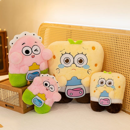 Cute SpongeBob Patrick plush stuffed toy, baby bottle design for kids