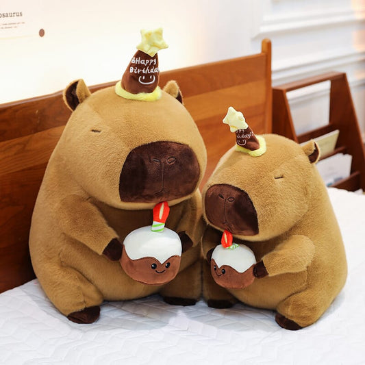 Hat cake capybara plush toy, cute capybara doll with hat and cake design