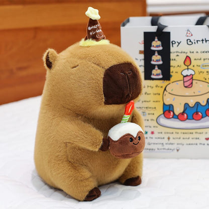 Capybara plush toy with cake accessory, perfect for kids’ room decoration  Capybara plush doll with cake hat, cute and playful stuffed toy for gifts