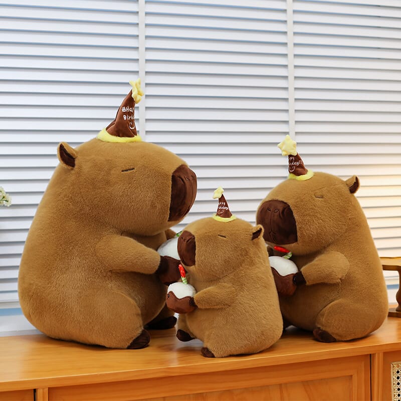 Adorable capybara plush toy, Kapiybara doll with cake hat for kids