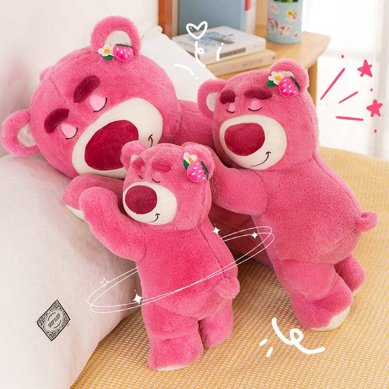 Lying strawberry bear plush toy, soft and fragrant stuffed doll  Cute scented bear plush toy, strawberry design perfect for playtime