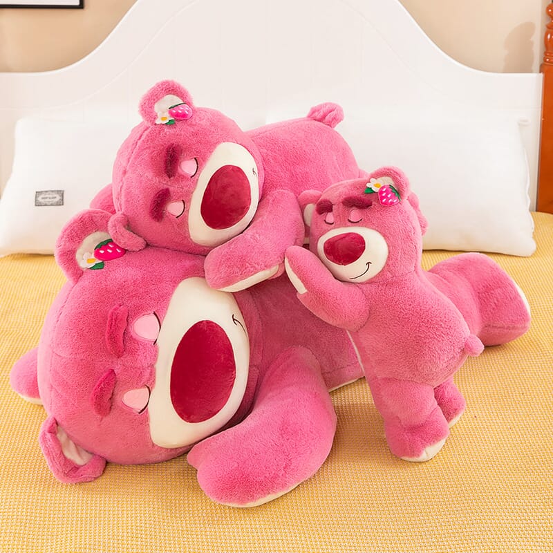 Adorable lying strawberry bear doll, plush toy with sweet scent for kids  Strawberry-themed scented bear plush toy, soft cuddly lying doll for girls