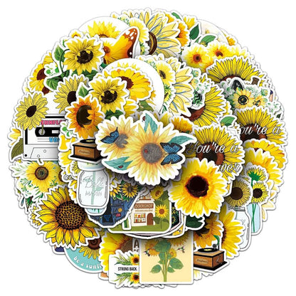 Sunflower-237 Stickers – Sunflower-Themed Stickers for Gift Wrapping and Cards  Sunflower-237 Stickers – 50pcs of Colorful Sunflower Stickers for Personalizing Your Crafts  Sunflower-237 Stickers – Decorative Sunflower Stickers for Summer and Spring Craft