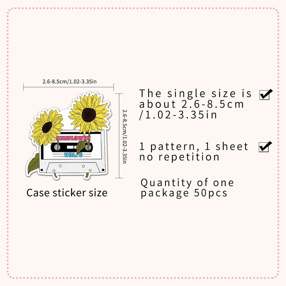 Sunflower-237 Stickers – 50pcs Bright Sunflower Stickers for Personalized Gifts and Cards  Sunflower-237 Stickers – Fun Sunflower Stickers for Creating Scrapbook Pages and Memory Albums