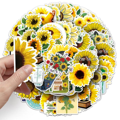 Sunflower-237 Stickers – Sunflower-Themed Stickers for Gift Wrapping and Cards  Sunflower-237 Stickers – 50pcs of Colorful Sunflower Stickers for Personalizing Your Crafts  Sunflower-237 Stickers – Decorative Sunflower Stickers for Summer and Spring Craft
