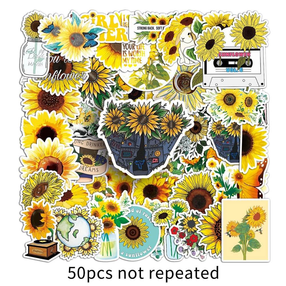 Sunflower-237 Stickers – Sunflower Stickers for Adding a Touch of Nature to Your Decor  Sunflower-237 Stickers – 50pcs Sunflower Stickers for Summer-Themed Party Invitations and Decor  Sunflower-237 Stickers – Sunflower Stickers for Kids’ Craft Projects a