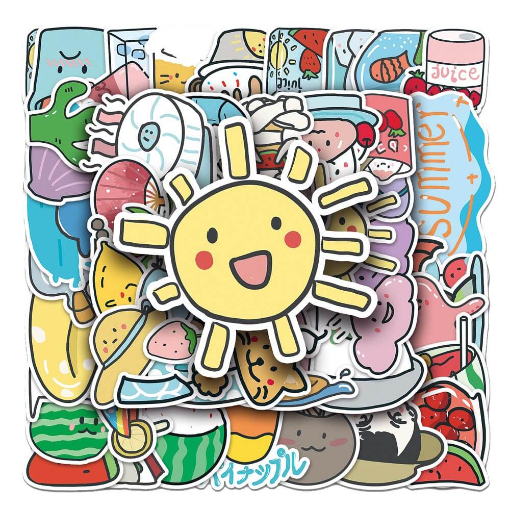 50pcs Cartoon Summer Stickers – Cute Stickers for Decorating Beach Bags and Accessories  Cartoon Summer -714 Stickers – 50pcs Summer Fun Stickers for Customizing Phones