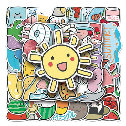 50pcs Cartoon Summer Stickers – Cute Stickers for Decorating Beach Bags and Accessories  Cartoon Summer -714 Stickers – 50pcs Summer Fun Stickers for Customizing Phones