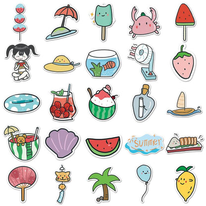 50pcs Cartoon Summer Stickers – Playful Stickers for Decorating Party Invitations
