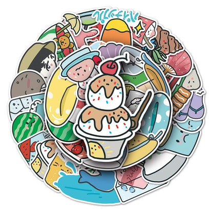 Cartoon Summer -714 Stickers – 50pcs Summer Cartoon Stickers for Social Media  50pcs Cartoon Summer Stickers – Cute and Vibrant Summer Stickers for Gift Packaging