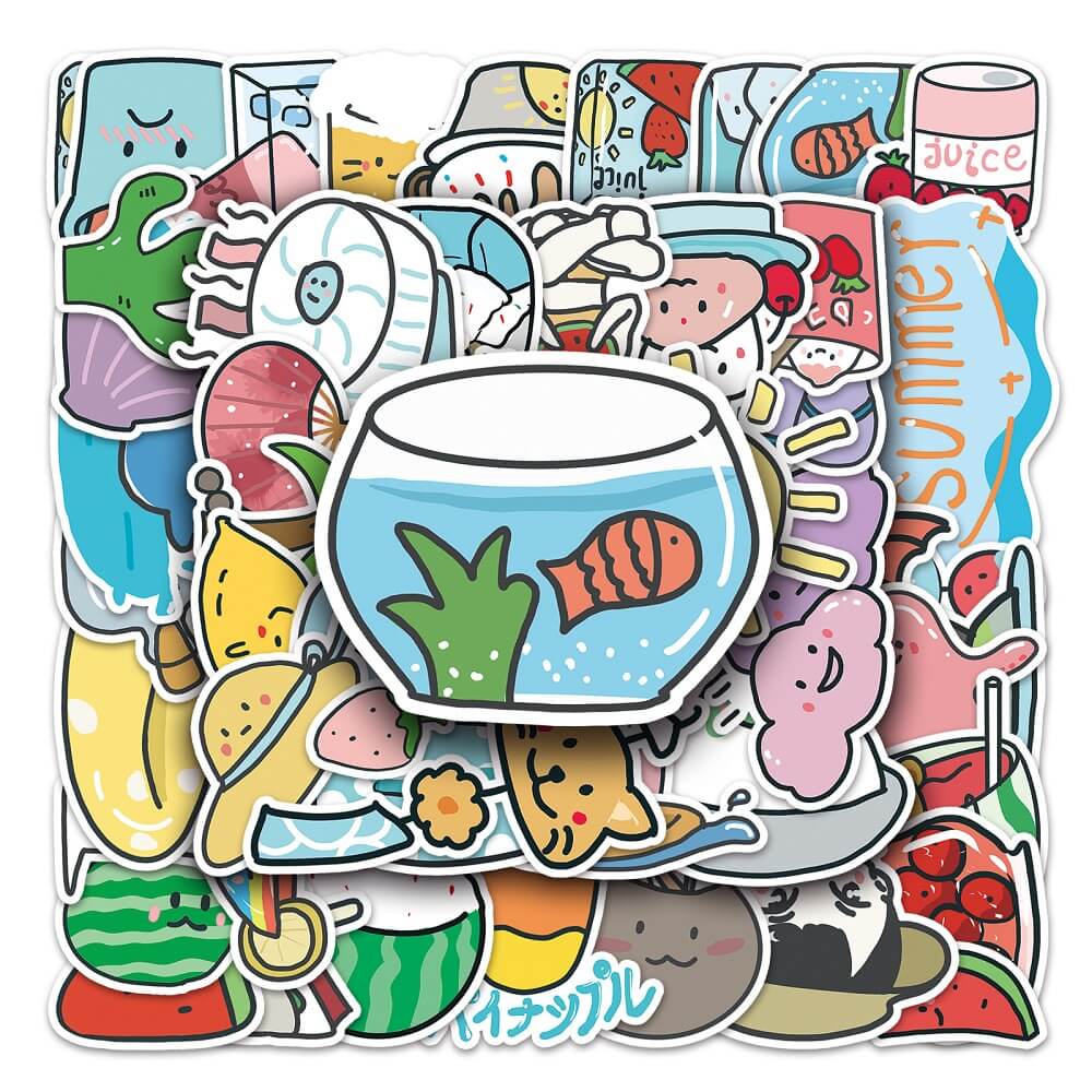 Cartoon Summer -714 Stickers – 50pcs Tropical Themed Stickers for Crafting  50pcs Cartoon Summer Stickers – Fun and Playful Summer Stickers for Kids  Cartoon Summer -714 Stickers – 50pcs Cartoon Summer Stickers for Travel Diaries