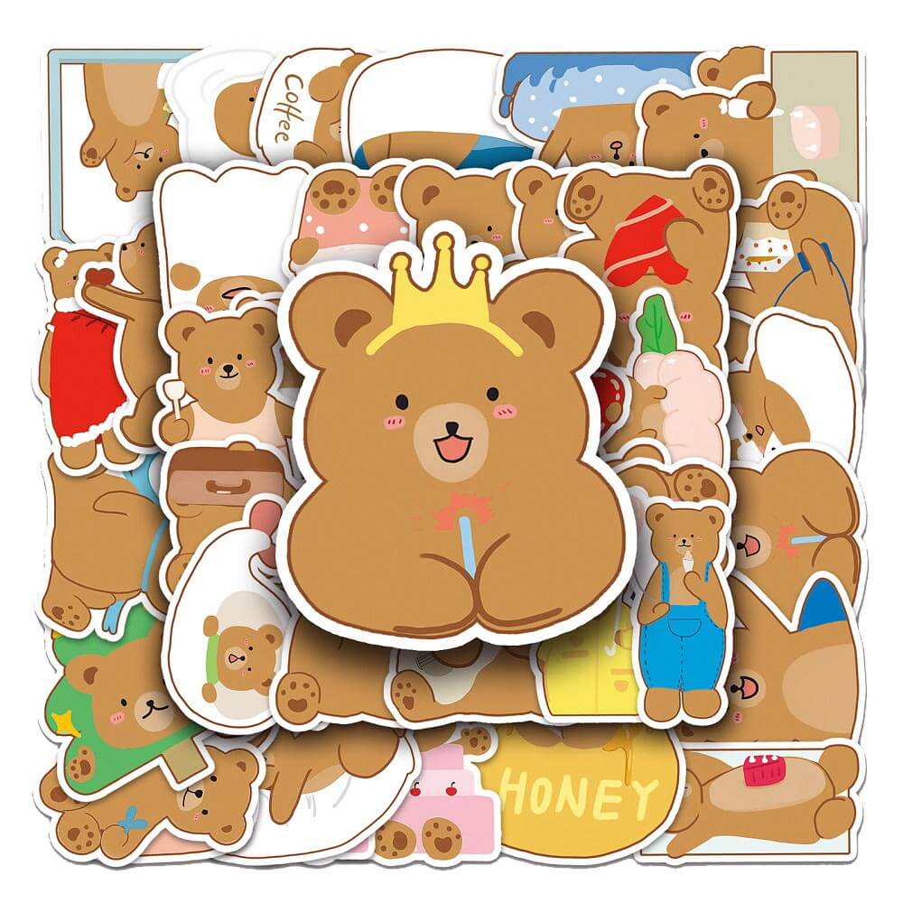 Hand-painted Bear -710 Stickers – 50pcs Hand-painted Bear Stickers for Birthday Party Decor  50pcs Hand-painted Bear Stickers – Fun and Cute Stickers for Sticker Collectors