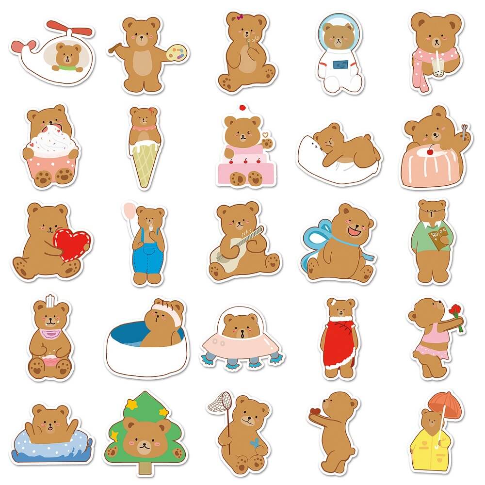 Hand-painted Bear -710 Stickers – 50pcs Adorable Stickers for Kids’ Craft Projects  50pcs Hand-painted Bear Stickers – Hand-painted Stickers for Decorating School Supplies