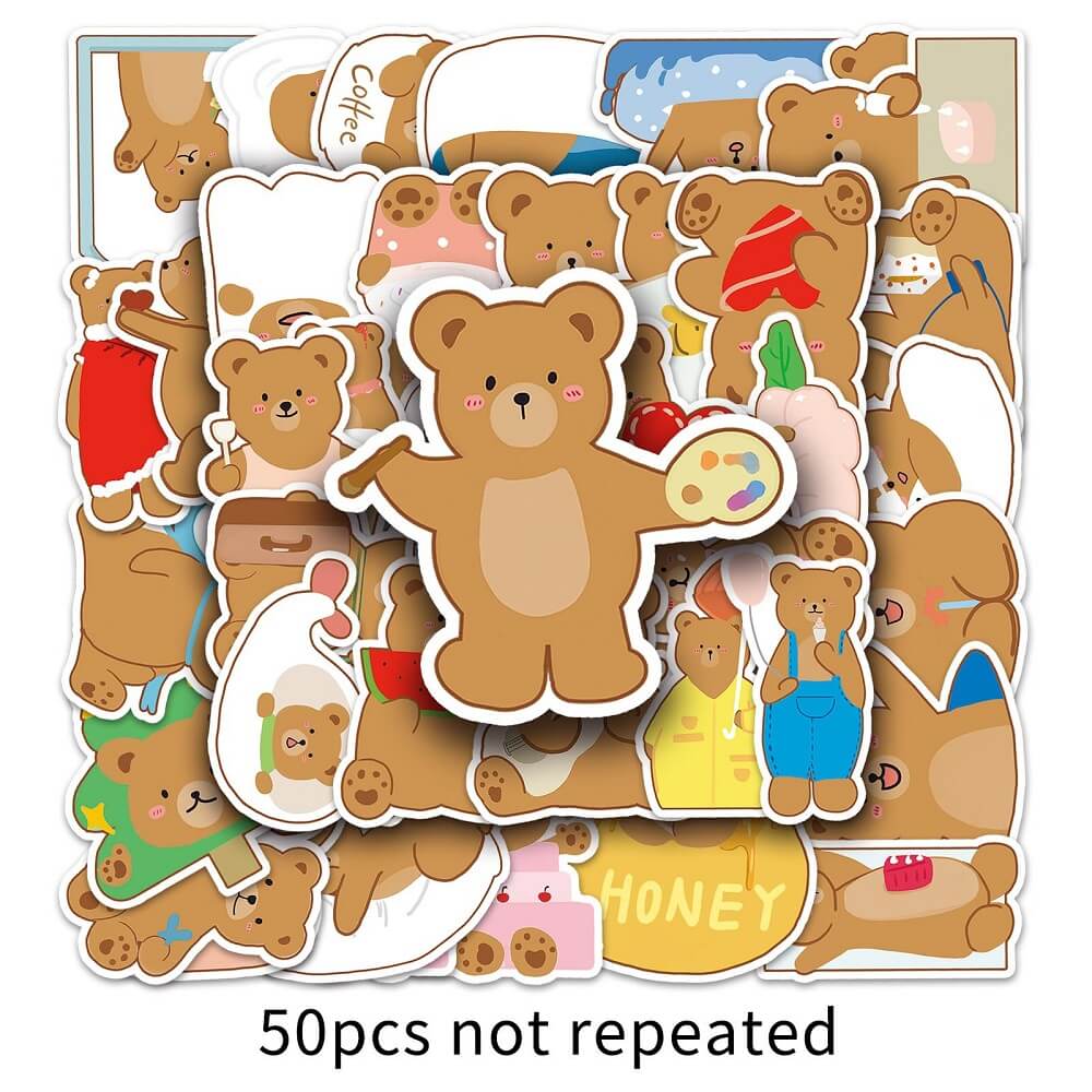 50pcs Hand-painted Bear Stickers – Creative Stickers for Journals and Notebooks  Hand-painted Bear -710 Stickers – 50pcs Hand-painted Stickers for DIY Scrapbooks  50pcs Hand-painted Bear Stickers – Hand-painted Bear Stickers for Scrapbooking and Crafting