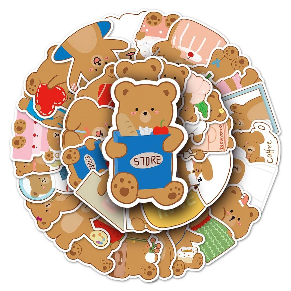Hand-painted Bear -710 Stickers – 50pcs Cute Bear Stickers for Party Favors  50pcs Hand-painted Bear Stickers – Playful Bear Stickers for Personalized Gifts