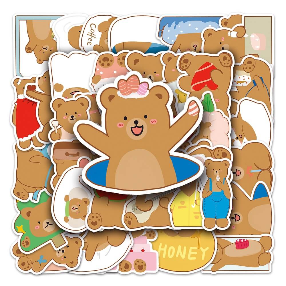 Hand-painted Bear -710 Stickers – 50pcs Hand-painted Stickers for Decorating Water Bottles  50pcs Hand-painted Bear Stickers – Bear Stickers for Laptops, Phones, and Accessories