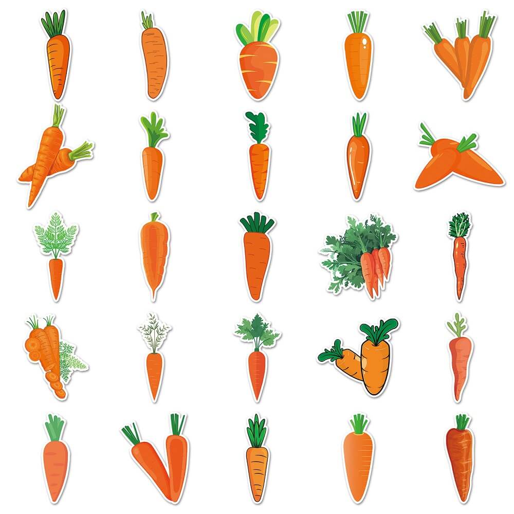 Carrot Stickers Set – 50pcs of Cute Carrot-Themed Stickers for DIY Enthusiasts  Carrot-1107 Stickers – Creative Stickers for Kids’ Craft Projects and Home Decor  Carrot Stickers 50pcs – Perfect for Gifts, Scrapbooking, and Personalizing Your Stuff
