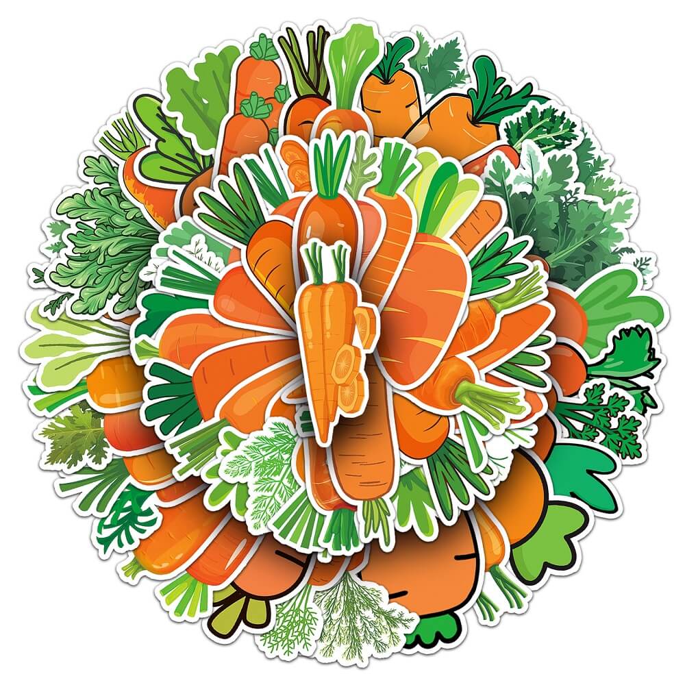 Carrot Stickers 50pcs Set – Cute and Colorful Stickers for Crafting and Decorating  Carrot-1107 Stickers – 50 Pcs of Fun and Vibrant Carrot Stickers for Kids  Carrot Stickers 50pcs – Ideal for Scrapbooking, Journals, and DIY Projects