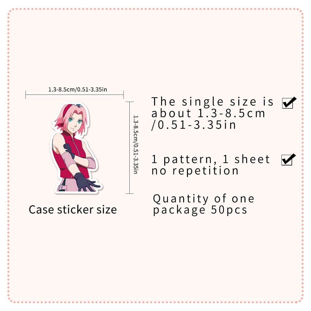 Haruno Sakura-1355 50-piece sticker pack, ideal for Naruto lovers Naruto Sakura stickers 50pcs, colorful anime-inspired designs