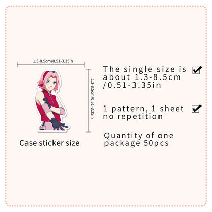 Haruno Sakura-1355 50-piece sticker pack, ideal for Naruto lovers Naruto Sakura stickers 50pcs, colorful anime-inspired designs