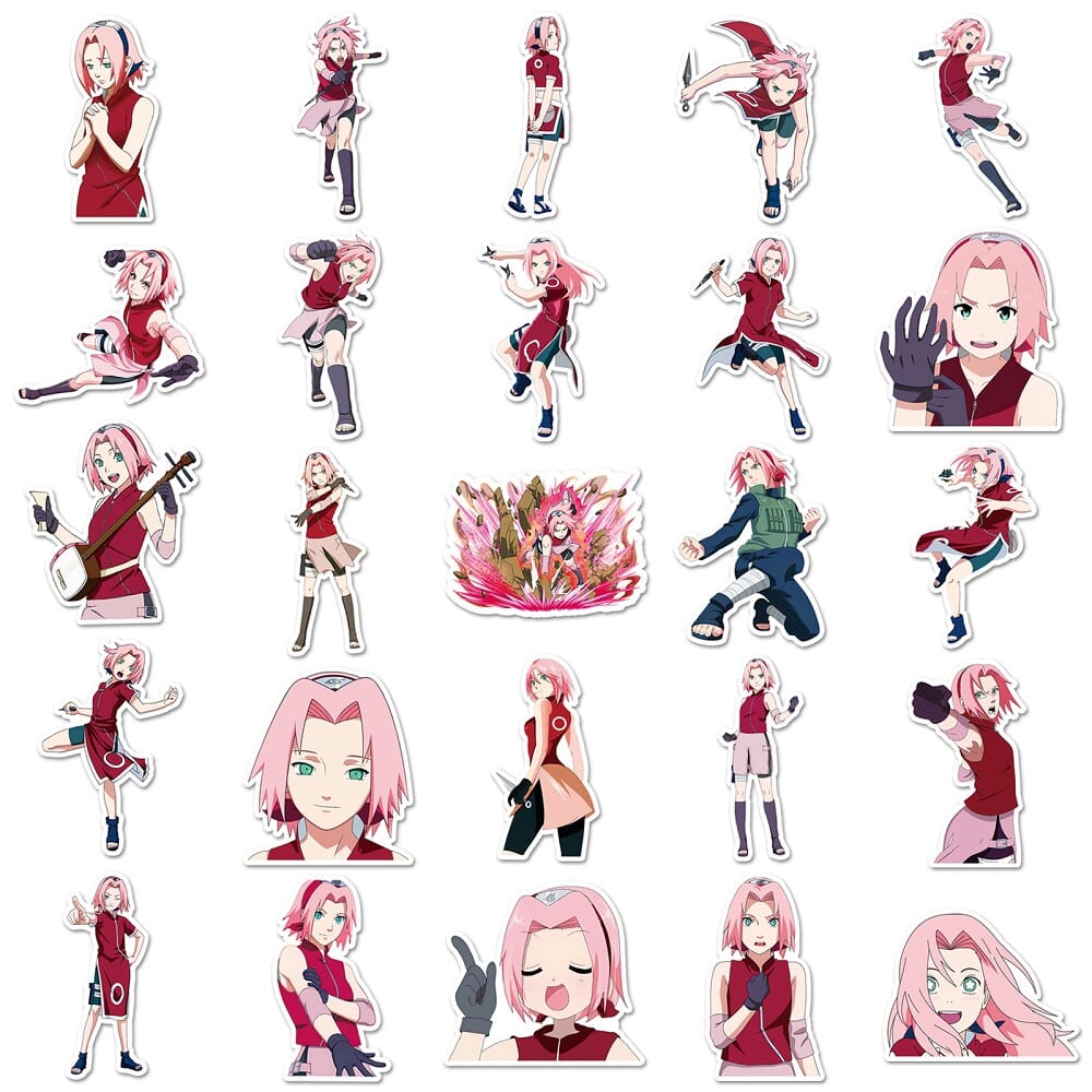 Haruno Sakura stickers, 50pcs vinyl decals for custom decoration 50 Naruto Sakura stickers, perfect gift for anime and Naruto fans