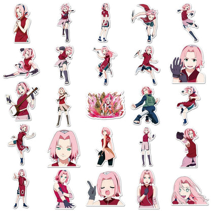 Haruno Sakura stickers, 50pcs vinyl decals for custom decoration 50 Naruto Sakura stickers, perfect gift for anime and Naruto fans