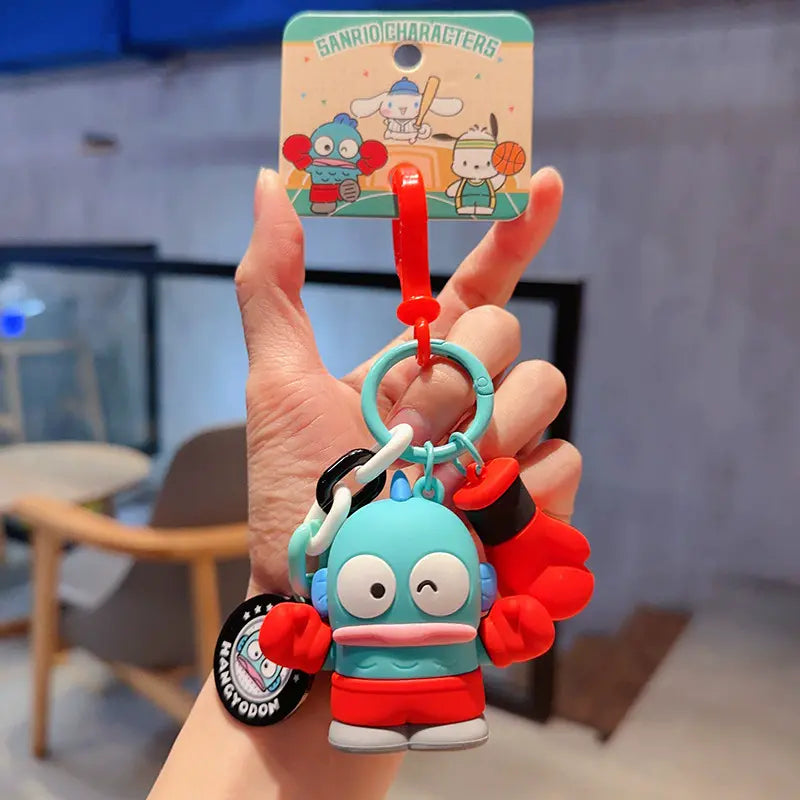 Sanrio plush keychain with sports meet, adorable small accessory for on-the-go Sanrio Sports Meet plush keychain, unique keychain for sporty style Sanrio plush Sports Meet keychain, ideal accessory for fans of Sanrio characters
