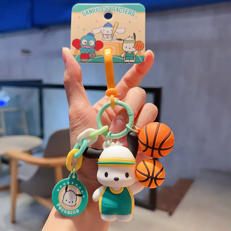 Sports Meet plush keychain by Sanrio, playful and cute accessory for all ages Sanrio keychain with plush Sports Meet, fun small toy for keyrings Sanrio plush keychain, cute and sporty accessory for bag decoration