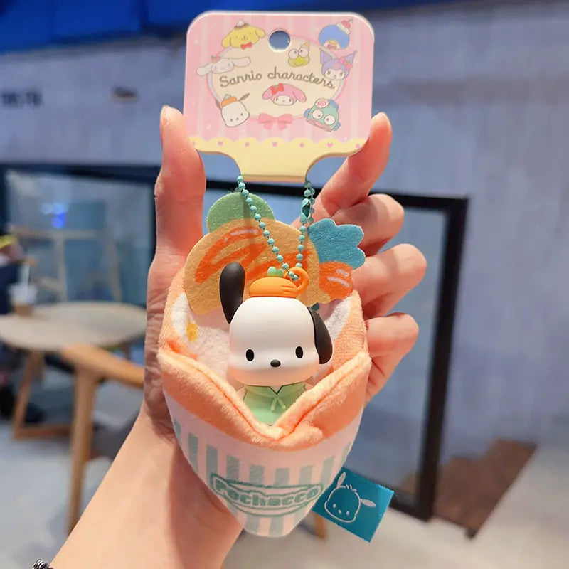Cute Sanrio Hundred Flavors Crepe keychain, playful plush accessory for keyrings Sanrio plush Hundred Flavors Crepe keychain, adorable small toy for daily carry Sanrio keychain with Hundred Flavors Crepe design, perfect for gift-giving