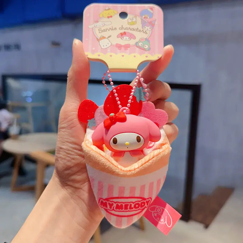 Hundred Flavors Crepe plush keychain, colorful accessory for bag lovers Sanrio plush crepe keychain, unique and cute accessory for bag decoration Sanrio Hundred Flavors Crepe plush keychain, fun and cute accessory for sweet tooth fans Sanrio keychain with