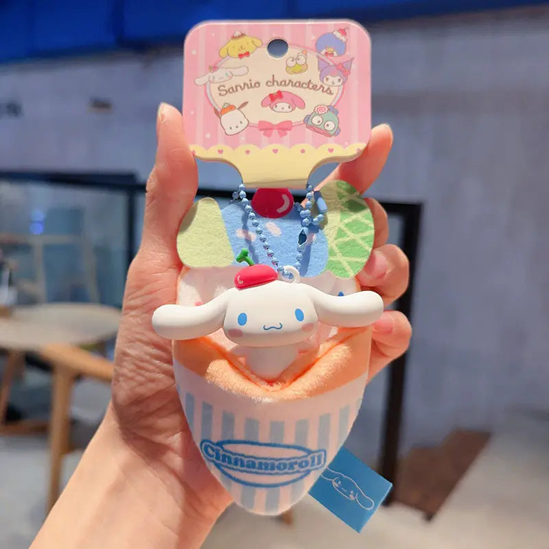 Sanrio cute crepe plush keychain, small accessory for keyrings and bags Hundred Flavors Crepe plush keychain by Sanrio, sweet and playful bag charm Sanrio plush Hundred Flavors Crepe keychain, charming small accessory for daily use Cute Sanrio Hundred Fla
